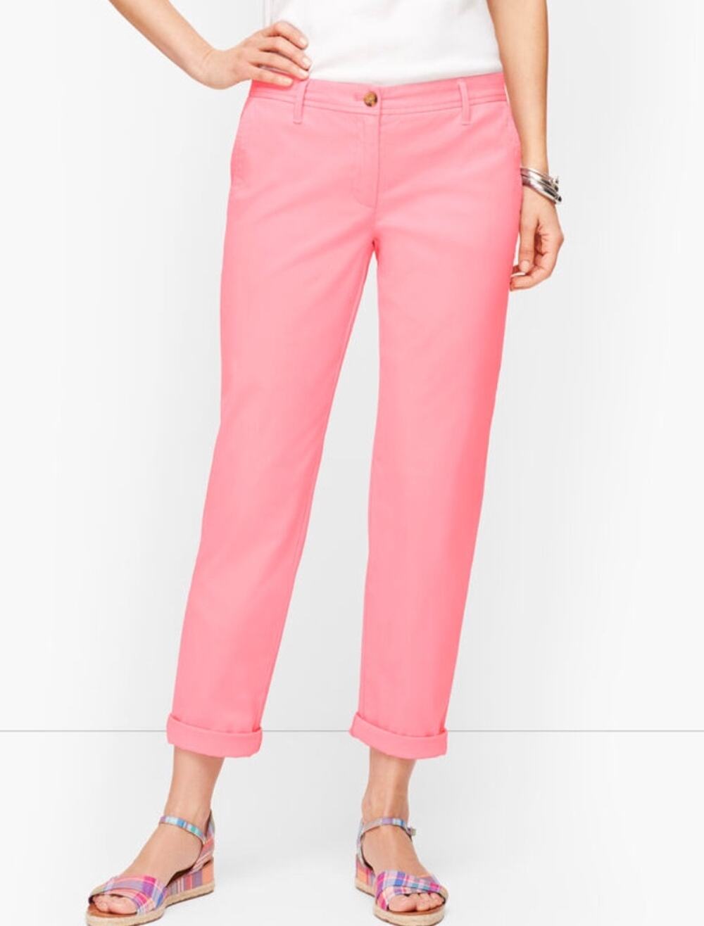 Talbots Womens 4 Petite Light Pink Relaxed Chino Ankle Cotton Beach Summer Pants